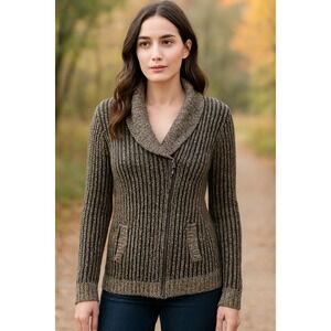 M. Rena Women's Shawl Collar Ribbed Knit Zip Sweater M Acadamia‎ Y2K